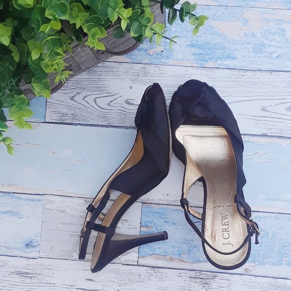 J. Crew Shoes - J Crew navy satin strappy heels. Size 9 1/2